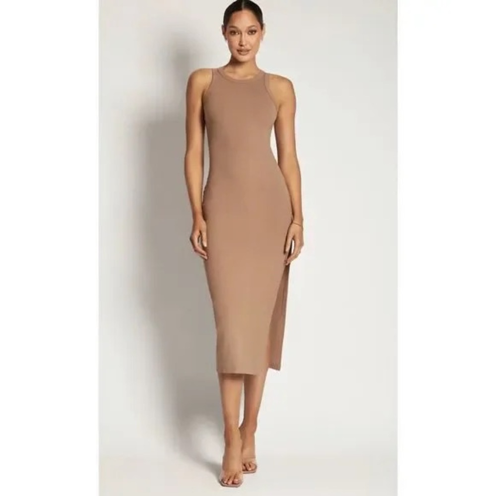 Meshki Tan Midi Bodycon Dress